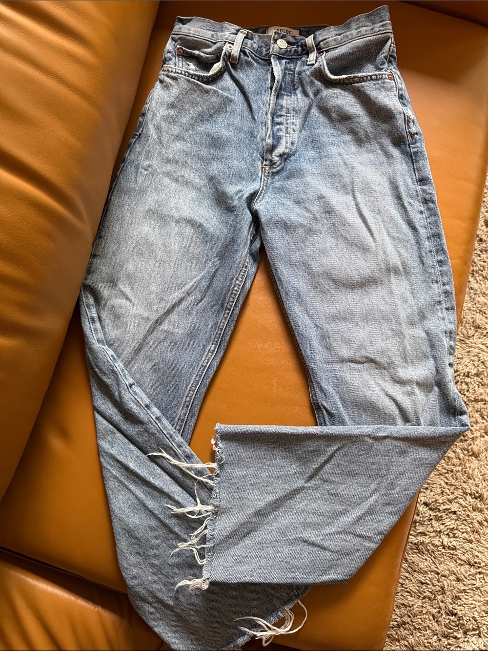 Agolde 90’s Pinch Light Blue Denim Jeans with Contrast Stitching